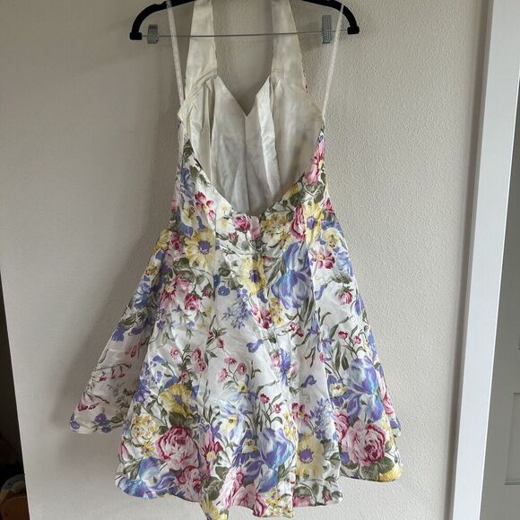 Vintage Roberta Floral Mini Halter Dress Flare Women’s 8 Garden Fairy Pinup - Picture 2 of 10